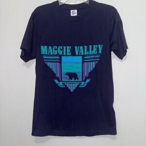 Vintage Maggie Valley 1990 Navy Bear T-Shirt Combed Cotton Made in USA MED